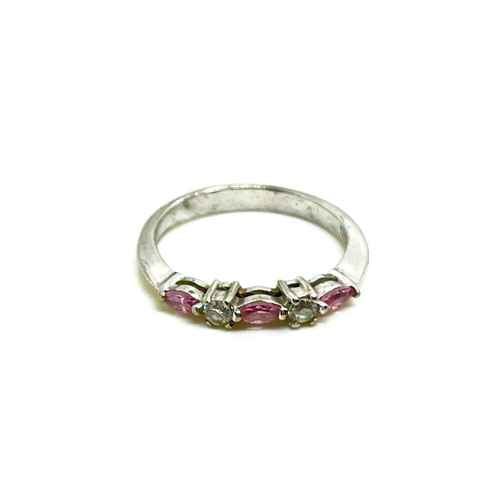 VINTAGE 925 FAS STERLING SILVER PINK GLASS CUBIC ZIRCONIA CZ BAND RING THIN 7